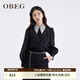 OBEG歐碧倩蕾絲領(lǐng)歐根紗襯衫春秋季女裝輕薄上衣百搭10441101 黑色 L /170/40