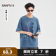 三福2025夏季男士洗水前幅海報短T恤 街潮圓領(lǐng)落肩上衣500825 藍(lán)色 L