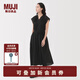 無印良品（MUJI） 女式強(qiáng)捻法國袖連衣裙女裝裙子長裙25年夏季連身裙 BC2LMC5S 黑色 M (160/84A)