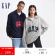 GAP男女裝24秋冬碳素磨毛字母logo抓絨立領(lǐng)衛(wèi)衣609264