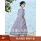 茵曼（INMAN）七七同款連衣裙2025夏女裝新款田園純棉提花方領(lǐng)A字泡泡袖蛋糕裙 紫色 100%棉 里料:100%聚酯纖維 S