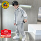 G.DUCKKIDS小黃鴨童裝男童套裝春秋季新款兒童外套連帽反光條男孩衣服兩件套 灰色 120 建議5~6歲【110-120】cm