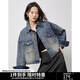 初語(yǔ)流浪風(fēng)牛仔短外套女2024秋季新款短款復古做舊百搭夾克上衣 石磨煙熏暗藍 XL