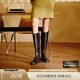 真美詩冬季品質(zhì)胎牛皮斜切長筒騎士靴長靴女81168DC5 淺黑 36