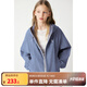 ELLE KIDS童裝 小狗繡花格紋連帽外套女童春季新款寬松休閑上衣 藏青白格子 165 （M）