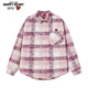 查爾斯桃心格子襯衫長(cháng)袖美式復古襯衣休閑情侶透氣外套 粉白格 XS