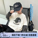 左西男童長(zhǎng)袖T恤2025秋季兒童條紋假兩件印花上衣打底衫潮 米白 160