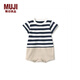 無(wú)印良品 MUJI 新生兒 天竺編織 拼接連體衣 兒童童裝  連身衣方便穿脫 藏青色條紋 70-80