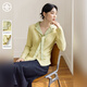 對白（DUIBAI）【AN大碼系列】小蠻腰假兩件針織衫T恤春季微胖mm設計感打底上衣 姜黃色 M 建議體重110-125