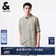 杰克·瓊斯（JACK&JONES）夏翻領(lǐng)麻混紡柔軟舒適透氣純色七分袖男士襯衫上衣男裝224231004 E02 豆綠色 常規(guī) L 180
