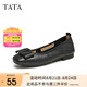 他她（TATA）單鞋女鞋2025夏季新款皮鞋生巧奶油平底軟底不累腳晚晚鞋 黑色（寬版）[膚感牛皮]-XGJ01 38
