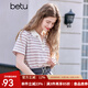 百圖betu女裝2025春夏新款T恤撞色小香風(fēng)條紋短袖T恤上衣女2502T16 粉條紋 M