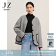 玖姿·安娜蔻日常休閑圓領(lǐng)落肩羊毛雙面尼外套短大衣女冬款 中灰 M