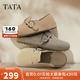 他她（TATA）復古勃肯鞋女厚底包頭拖鞋外穿穆勒鞋2025年新款CM802BH5 杏色（滿(mǎn)幫款） 新品推薦 36