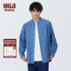 無印良品 MUJI 男式 棉水洗牛津 立領(lǐng)長袖襯衫 襯衣外套 純棉全棉 藍(lán)色格紋 L(175/100A)