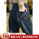 百圖betu女裝冬季新款牛仔褲加絨牛仔直筒褲顯瘦褲子女2411X03 牛仔色 M