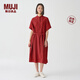 無印良品 MUJI IDEE 女式  強捻 短袖襯衫連衣裙 女裝裙子夏季GAD12C4S 深紅色 L (165/88A)