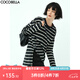 COCOBELLA立體段彩黑白色織條紋長(cháng)袖T恤女側開(kāi)叉休閑上衣TS99 黑白條 XL