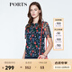 PORTS寶姿 新品商場同款女裝 夏季新品紅花藍(lán)屋荷葉邊領(lǐng)上衣 丈青印花 S (4)