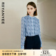 顏域（YANYEE）氣質(zhì)通勤藍(lán)色碎花立領(lǐng)襯衫女士長(zhǎng)袖2024新款秋裝法式雪紡上衣 藍(lán)花 M