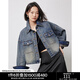 初語流浪風(fēng)牛仔短外套女2024秋季新款短款復(fù)古做舊百搭夾克上衣 石磨煙熏暗藍(lán) M