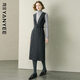 顏域（YANYEE）【79%羊毛】顏域深V無(wú)袖連衣裙女士2025冬季新款氣質(zhì)優(yōu)雅毛呢長(cháng)裙 深灰 M