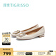 蹀愫（tigrisso）【有錢鉆】新款方頭芭蕾風(fēng)七夕禮物平底鞋舒適夏季小皮鞋女單鞋 暗奶白皺牛皮革 37 235mm