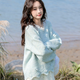 妃奧絨甜美蕾絲拼接蝴蝶結藍色毛衣2025秋冬新款韓版軟糯外穿針織衫上衣  奶藍色 M