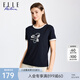 ELLE ACTIVE個(gè)性字母印花短袖T恤女夏季新款舒彈親膚棉時(shí)尚活力撞色運(yùn)動(dòng)上衣 藏青色 M