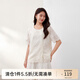 纖莉秀【塞納云霧】波嬉風(fēng)圓領(lǐng)提花蕾絲襯衫大碼女裝胖mm夏裝新款1677 杏色 3XL