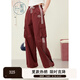 紫涵（ZIHAN）紫涵美式學(xué)院風(fēng)高街工裝褲女2025年夏季新款紅色兩杠束腳休閑褲子 西拉紅 M