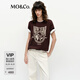 MO&Co.新中式T恤2025春新品《喜上眉梢》植絨印花短袖MBE1TEE020 松露紅色 XS