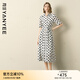 顏域波點襯衫領連衣裙女夏2025新款A字寬松法式復古五分袖中長裙 黑白點 2XL