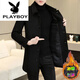 花花公子（PLAYBOY）外套男羊毛呢·大衣外套男士中長(cháng)款帥氣商務(wù)風(fēng)衣男加棉加 88601黑色  加厚 XL 【120-135】斤