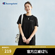 Champion冠軍連衣裙2025夏季新款簡約純色刺繡純棉短袖t恤裙女士 黑色 L