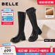 百麗（Belle）復古時(shí)尚騎士靴女2025冬新商場(chǎng)同款真皮厚底高筒靴E6A1DDG5 黑色-絨里 37
