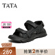 他她（TATA）運動休閑涼鞋男戶外厚底真皮沙灘鞋2025夏季新款27B17BL5 黑色 43