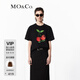 MO&Co.櫻桃果蔬印花圓領(lǐng)短袖寬松落肩純棉T恤基礎黑白上衣上裝 黑色 M 165