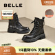 百麗（Belle）時尚復(fù)古馬丁靴女戶外徒步短靴B2302DZ4 黑色-絨里 37 (235mm)