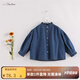 MARC&JANIE馬克珍妮【蘆芙】童裝兒童春秋裝女童花邊純棉牛仔襯衣220190 藍(lán)色 110 5T