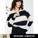 ELLE【cozy巴黎】法式大翻領(lǐng)綿羊毛條紋針織衫女2025春季新款毛衣 條紋 L