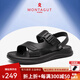 夢特嬌（MONTAGUT）涼鞋男夏季2024新款防臭男士真皮沙灘鞋男外穿開車休閑涼拖鞋子男 黑色-頭層牛皮（皮鞋碼） 42
