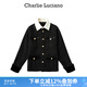 Charlie Luciano多口袋可拆卸領(lǐng)子外套秋季新款073693小香風(fēng)格子復(fù)古夾克襯衫 黑色 34