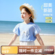 ASK JUNIOR女童短袖T恤2025夏裝兒童泡泡袖立體蝴蝶結休閑打底衫 藍色 150