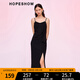 紅袖2024春季新款女裝 前開(kāi)叉荷葉邊拼接收腰V領(lǐng)套頭吊帶連衣裙 黑050 L