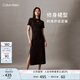 Calvin KleinJeans夏季女士休閑通勤開叉ck純棉針織圓領T恤長裙連衣裙ZW02584 BEH-太空黑 S