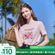 百圖betu女裝2025夏季新款T恤圓領(lǐng)精致印花繡珠點(diǎn)綴棉感短袖女2503T31 粉紅 M