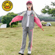 G.DUCKKIDS童裝女童運動(dòng)套裝2023春秋新款中大童連帽外套女孩休閑運動(dòng)兩件套 灰色角形 160 建議身高150-160年齡12-14歲