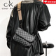 casa-kupsCK胸包男新款時(shí)尚小方包皮質(zhì)格子單肩包街頭小挎包手機包斜跨包 格子雙肩帶 黑肩帶+棕肩帶