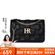 HR赫蓮娜女包包單肩斜挎包頭層牛皮印花時(shí)尚通勤菱格鏈條包生日禮物 黑色【經(jīng)典款】